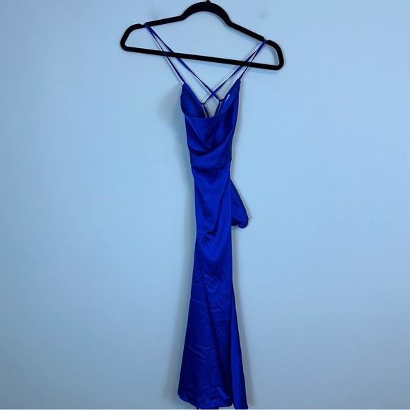 We Wore What Danielle Bernstein | Cobalt Blue Royal Blue Silky Midi Dress XS - Picture 3 of 6